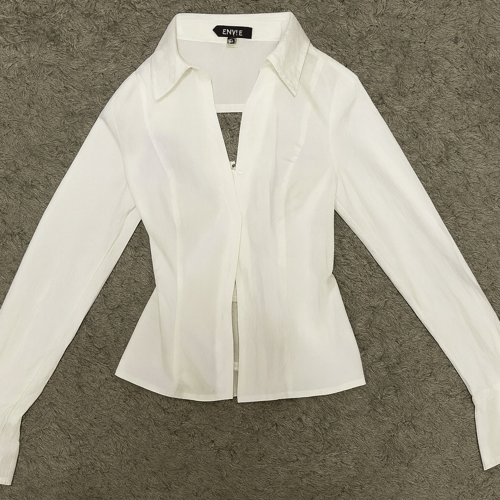 Women's White Button-Up Blouse Corset tie on Back